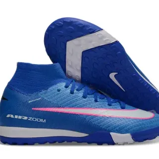 Nike Chaussures de football turf avec upper knit bleu et rose col de chaussette