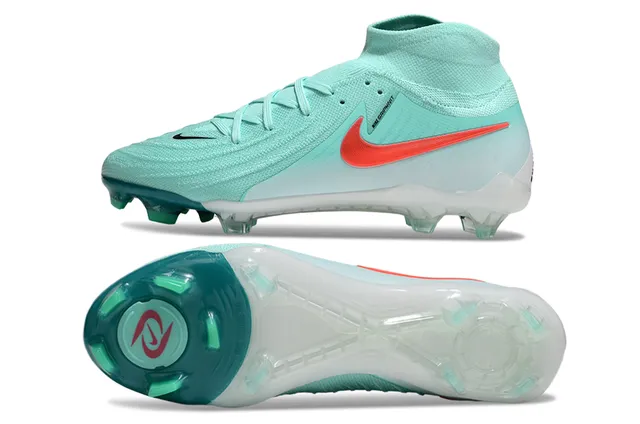 Nike নীল লাল হাই-কাট সক-ফিট কলার ট্রান্সলুসেন্ট টিল হিল কেজ ফার্ম-গ্রাউন্ড সকার শু 6