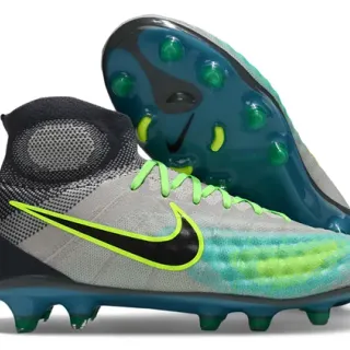 Nike Gris Vert Haut Coupe Col Chaussette Tricotée Lacets Asymétriques Terrain Ferme Chaussures de Football