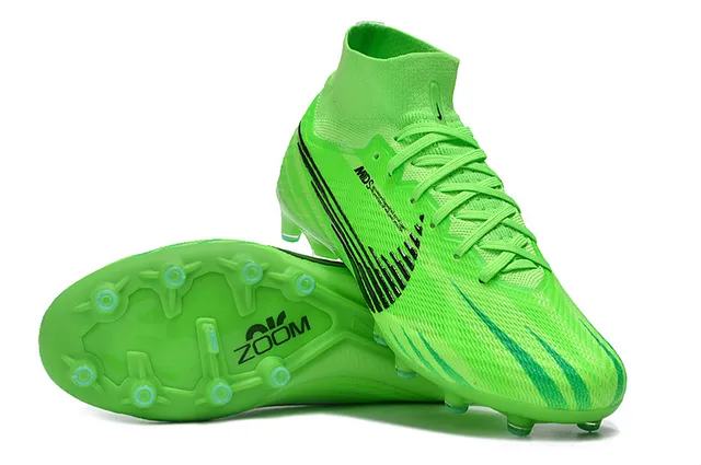 Nike Verde Preto Alto Corte Colar Ajuste de Meia Neon Superior Sintético Piso Firme Sapatos de Futebol 2