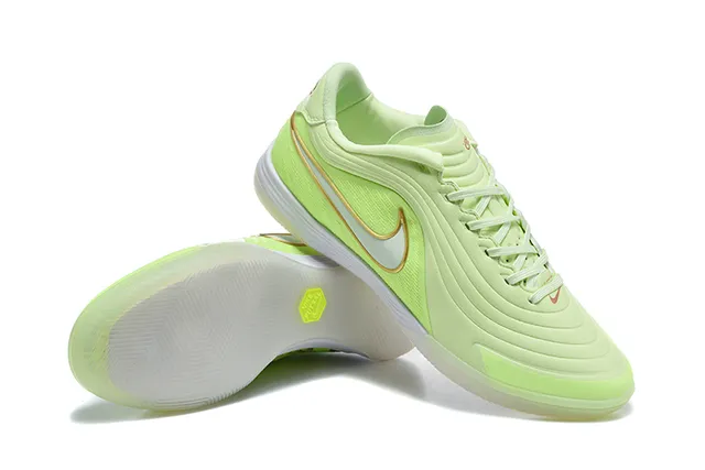 耐克 verde e dourado low top couro sintético sapatos de futebol indoor 7
