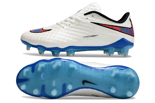 Nike Hypervenom Chuteiras de futebol branco e azul low-cut com upper sintético texturizado honeycomb na ponta do pé para terreno firme 6