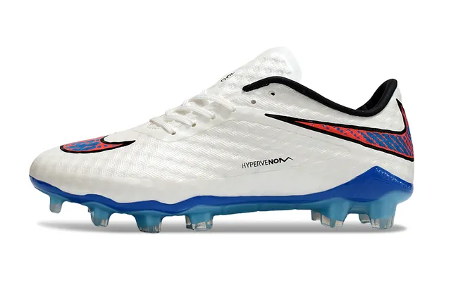 Nike Hypervenom Chuteiras de futebol branco e azul low-cut com upper sintético texturizado honeycomb na ponta do pé para terreno firme 7