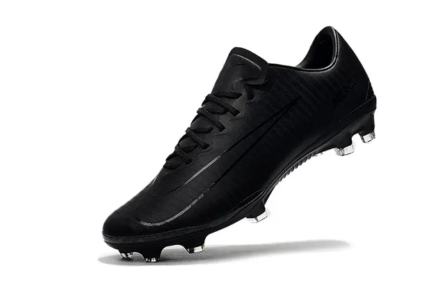 Nike Mercurial Negro Plata Upper Sintético Sistema de Cordones Asimétrico Césped Firme Zapatos de Fútbol 5