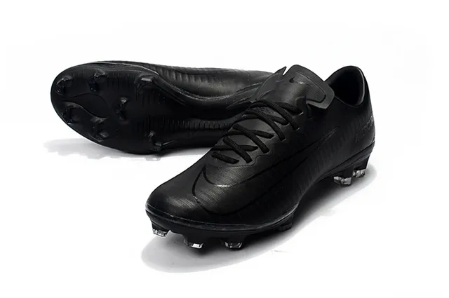 Nike Mercurial Negro Plata Upper Sintético Sistema de Cordones Asimétrico Césped Firme Zapatos de Fútbol 7