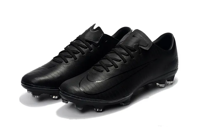 Nike Mercurial Negro Plata Upper Sintético Sistema de Cordones Asimétrico Césped Firme Zapatos de Fútbol 9