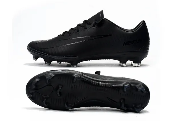 Nike Mercurial Negro Plata Upper Sintético Sistema de Cordones Asimétrico Césped Firme Zapatos de Fútbol 11