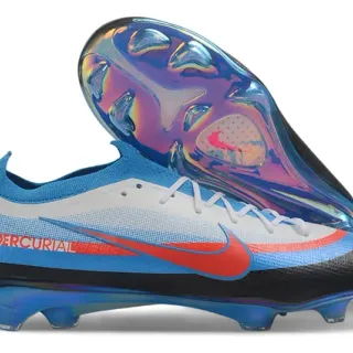 Nike Mercurial Bleu Rouge Bas Coupé Ajustement Dynamique Col Lacets Asymétriques Terrain Ferme Chaussures de Football