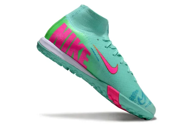 Nike Mercurial أخضر وردي عالي القطع Flyknit Collar Molded Outsole Turf أحذية كرة القدم 2
