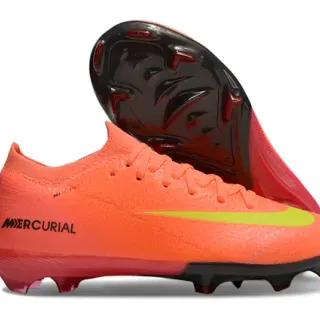 Nike Mercurial Orange Jaune Coupe Basse Tricot Supérieur Ajustement Dynamique Col Terre Firme Chaussures de Football