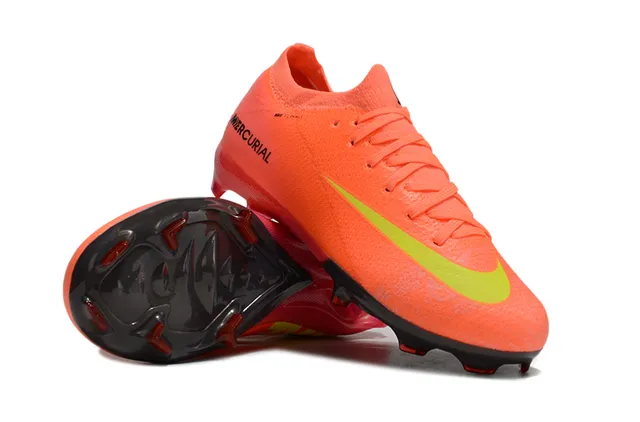 Nike Mercurial Laranja Amarelo Baixo Corte Tricô Superior Ajuste Dinâmico Colar Chão Firme Sapatos de Futebol 2
