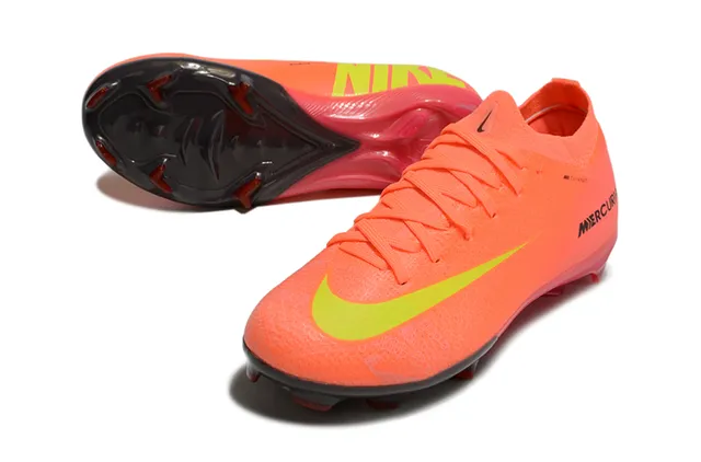 Nike Mercurial Laranja Amarelo Baixo Corte Tricô Superior Ajuste Dinâmico Colar Chão Firme Sapatos de Futebol 3
