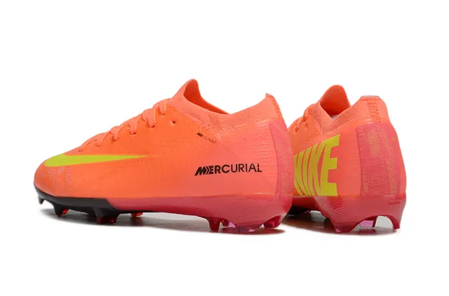 Nike Mercurial Laranja Amarelo Baixo Corte Tricô Superior Ajuste Dinâmico Colar Chão Firme Sapatos de Futebol 4