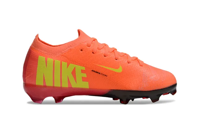 Nike Mercurial Laranja Amarelo Baixo Corte Tricô Superior Ajuste Dinâmico Colar Chão Firme Sapatos de Futebol 5