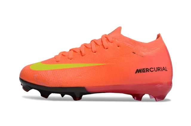 Nike Mercurial Laranja Amarelo Baixo Corte Tricô Superior Ajuste Dinâmico Colar Chão Firme Sapatos de Futebol 6
