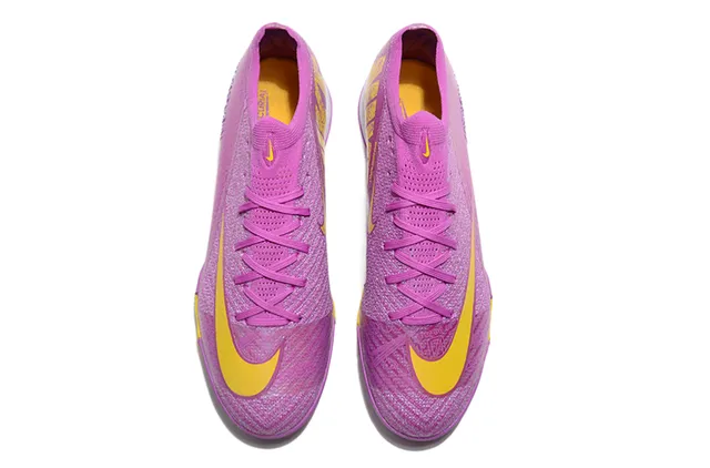 Nike Mercurial Purple Yellow Iridescent Knit Upper Accent Contrast Turf Soccer Shoes 2