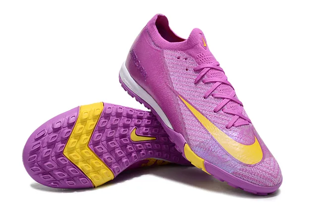 Nike Mercurial Purple Yellow Iridescent Knit Upper Accent Contrast Turf Soccer Shoes 3