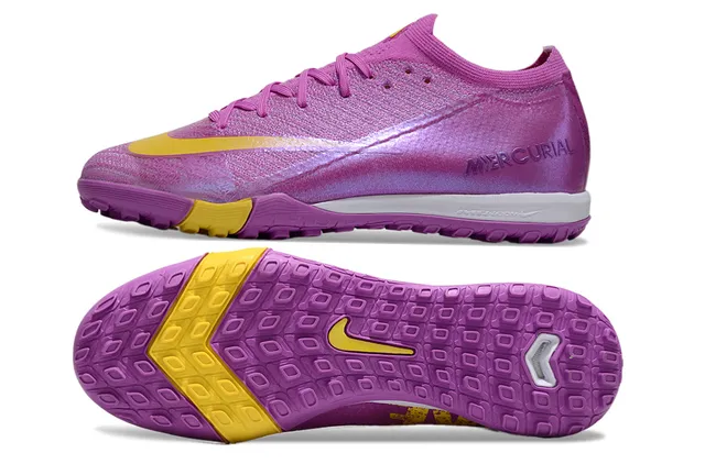 Nike Mercurial Purple Yellow Iridescent Knit Upper Accent Contrast Turf Soccer Shoes 5