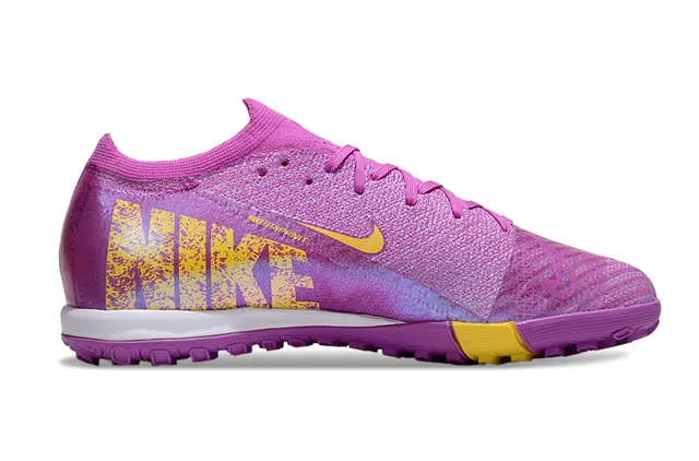 Nike Mercurial Purple Yellow Iridescent Knit Upper Accent Contrast Turf Soccer Shoes 7
