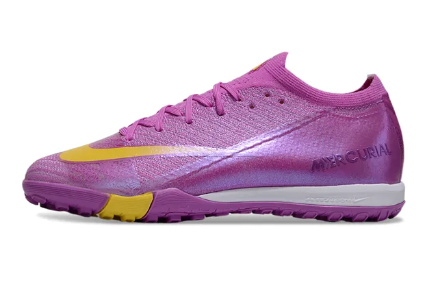 Nike Mercurial Purple Yellow Iridescent Knit Upper Accent Contrast Turf Soccer Shoes 8