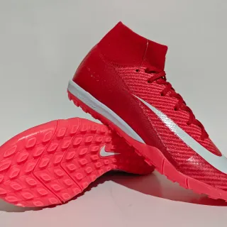 Nike Mercurial Rouge Blanc Collet Haut En Sock-Fit Synthétique Texturé Supérieur Turf Chaussures De Football