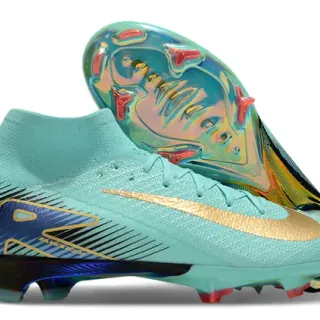 Nike Mercurial Superfly Blue Gold High-Cut Sock-Fit Upper Firm-Ground Soccer Shoes