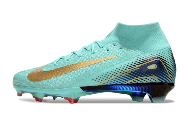 Nike Mercurial Superfly Blue Gold High-Cut Sock-Fit Upper Firm-Ground Soccer Shoes 8