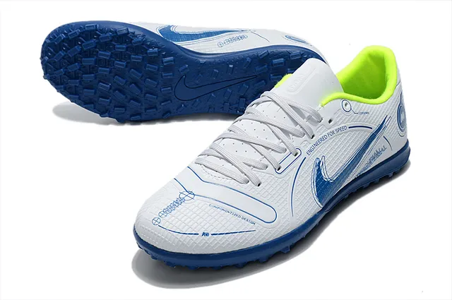 Nike Mercurial Turf blanco azul verde neón Turf zapatos de fútbol 4
