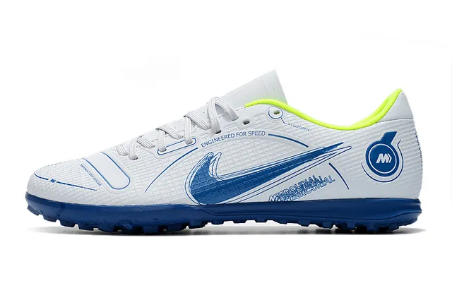 Nike Mercurial Turf blanco azul verde neón Turf zapatos de fútbol 7