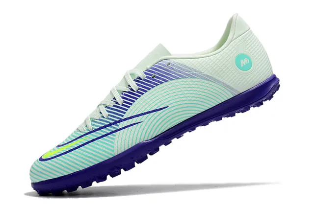 Nike Mercurial Turf blanco azul verde neón Turf zapatos de fútbol 9