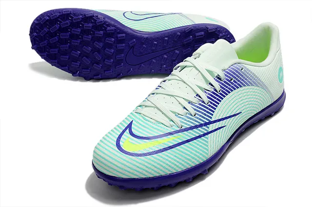 Nike Mercurial Turf blanco azul verde neón Turf zapatos de fútbol 10