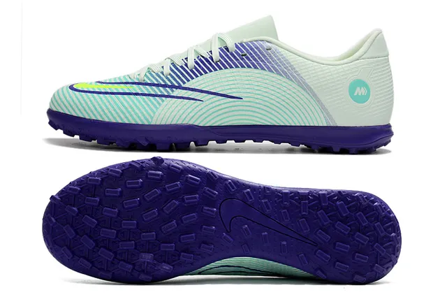 Nike Mercurial Turf blanco azul verde neón Turf zapatos de fútbol 13