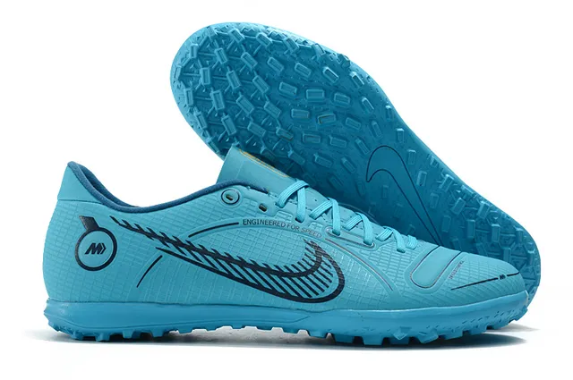 Nike Mercurial Turf blanco azul verde neón Turf zapatos de fútbol 19