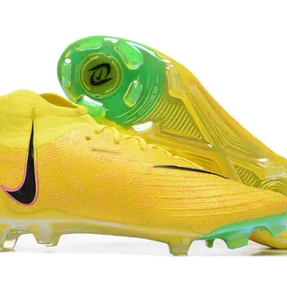 Nike Mercurial Vapor Jaune Vert Haut-Coupé Flyknit Supérieur Lacets Asymétriques Terrain Ferme Chaussures de Football