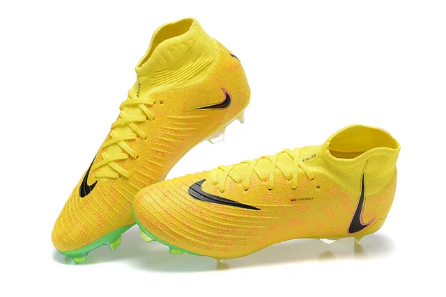 Nike Mercurial Vapor Jaune Vert Haut-Coupé Flyknit Supérieur Lacets Asymétriques Terrain Ferme Chaussures de Football 6
