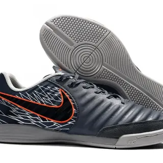 Nike Navy Gray Low-Top Synthetic Leather Upper Indoor Soccer Shoes