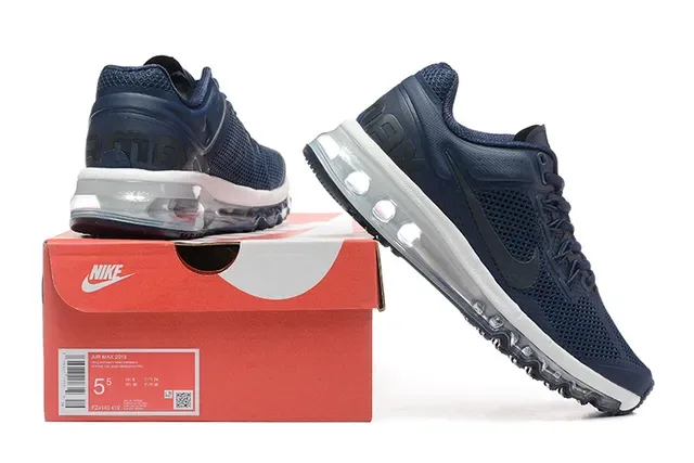 Nike Navy White Mesh Upper Full-Length Visible Air Unit Running Shoes 8