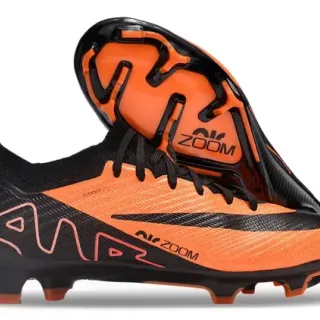 Nike Laranja Preto Flyknit Superior Air Zoom Cushioning Chuteira de Futebol Firm-Ground