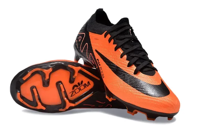 Nike Orange Black Flyknit Upper Air Zoom Cushioning Firm-Ground Soccer Shoes 2