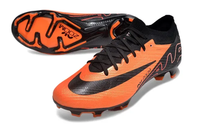 Nike Orange Black Flyknit Upper Air Zoom Cushioning Firm-Ground Soccer Shoes 3