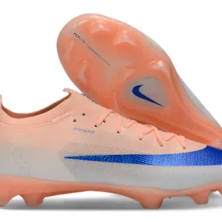 Nike Chaussures de football Orange Bleu Coupe basse Ajustement chaussette Haut Atomknit Engineered Mesh Sol ferme