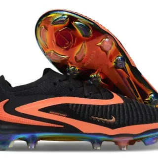 Nike Phantom GT Preto Laranja Upper Tricô Solas Holográfica Campo Firme Sapatos de Futebol