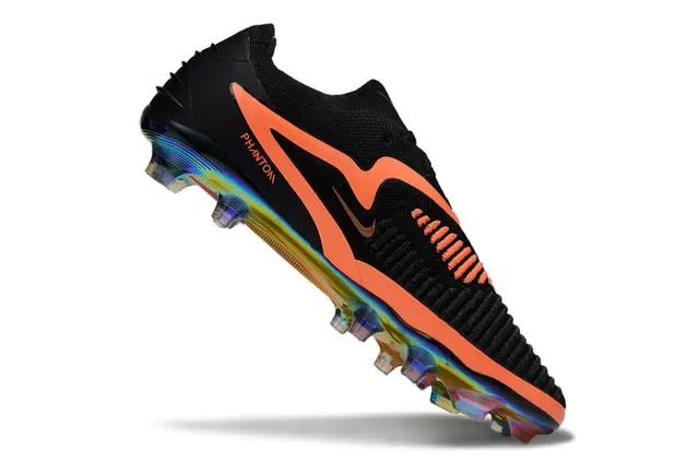 Nike Phantom GT Black Orange Knit Upper Holographic Sole Firm-Ground Soccer Shoes 2
