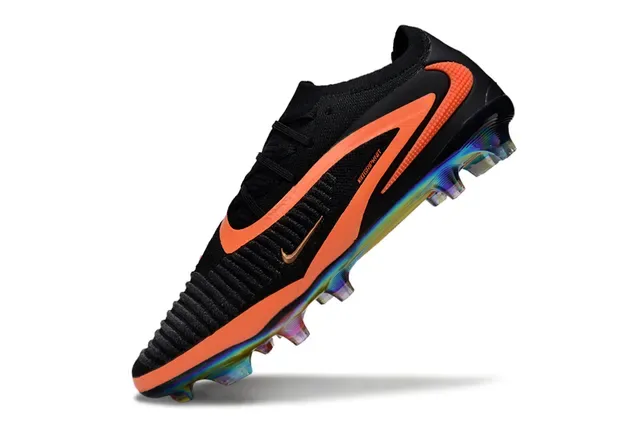 Nike Phantom GT Black Orange Knit Upper Holographic Sole Firm-Ground Soccer Shoes 3
