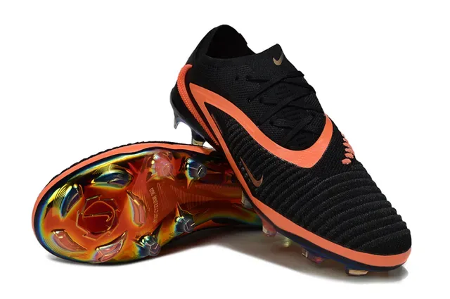 Nike Phantom GT Black Orange Knit Upper Holographic Sole Firm-Ground Soccer Shoes 4