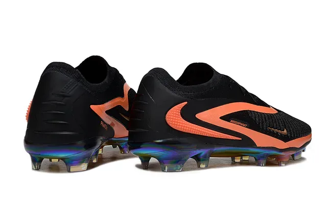 Nike Phantom GT Black Orange Knit Upper Holographic Sole Firm-Ground Soccer Shoes 5