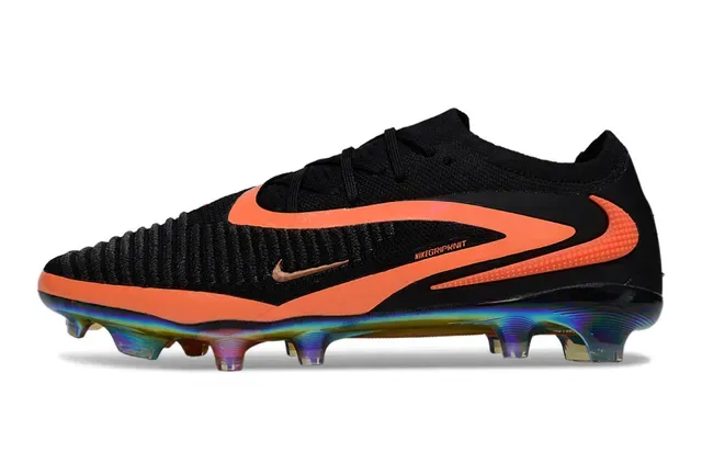 Nike Phantom GT Black Orange Knit Upper Holographic Sole Firm-Ground Soccer Shoes 7