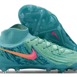 Nike Phantom GT Sapatos de Futebol Azul Rosa Empeine de malha de corte alto Cadarços assimétricos Para terreno firme