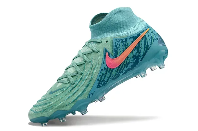 Nike Phantom GT أحذية كرة القدم أزرق وردي عالي القطع من الخيوط ربط غير متماثل أرض صلبة 3
