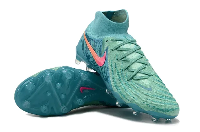 Nike Phantom GT أحذية كرة القدم أزرق وردي عالي القطع من الخيوط ربط غير متماثل أرض صلبة 4